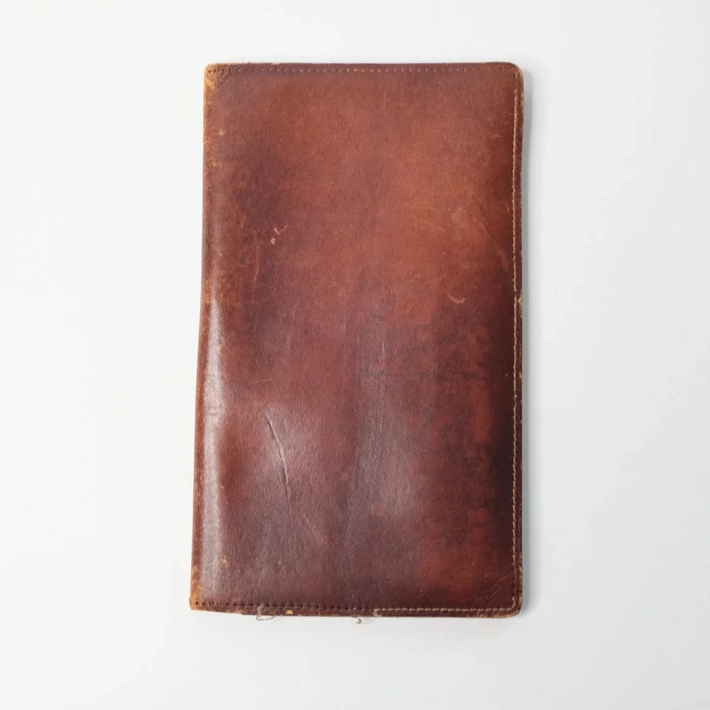 Vintage Brown Leather Pocket Secretary Organizer with Ace Hard Rubber Comb